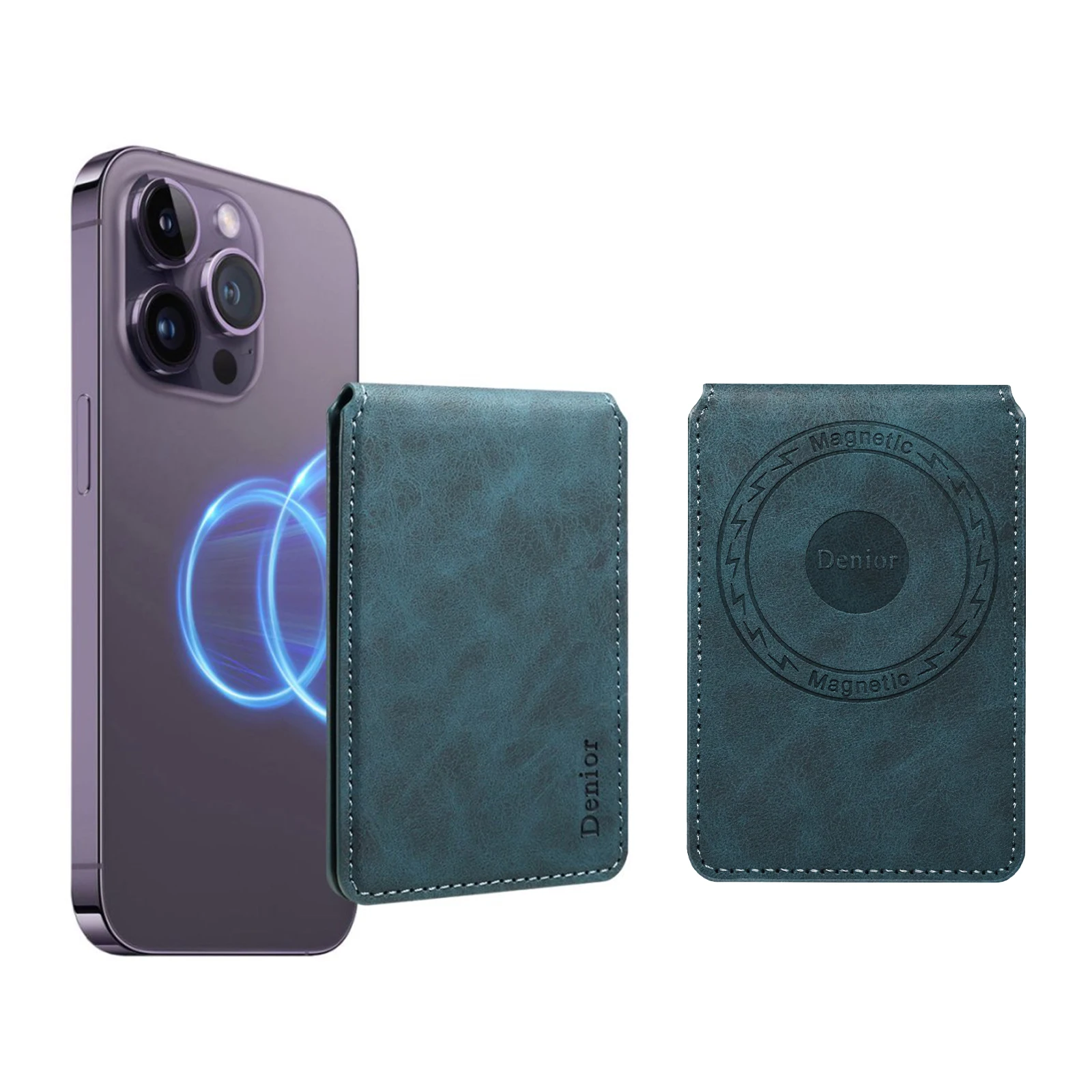 حقيبة بطاقات جلدية بحامل البطاقات المغناطيسية من Denior مناسبة لحافظة الهاتف ذات وظيفة Magsafe