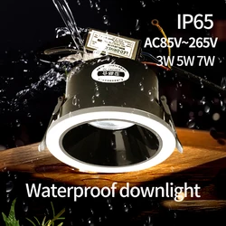 Wewnętrzny wodoodporny LED typu downlight łazienka wbudowany reflektor AC85V-265V 3W/5W/7W zewnętrzne oświetlenie sufitowe IP65 DC12V-26V