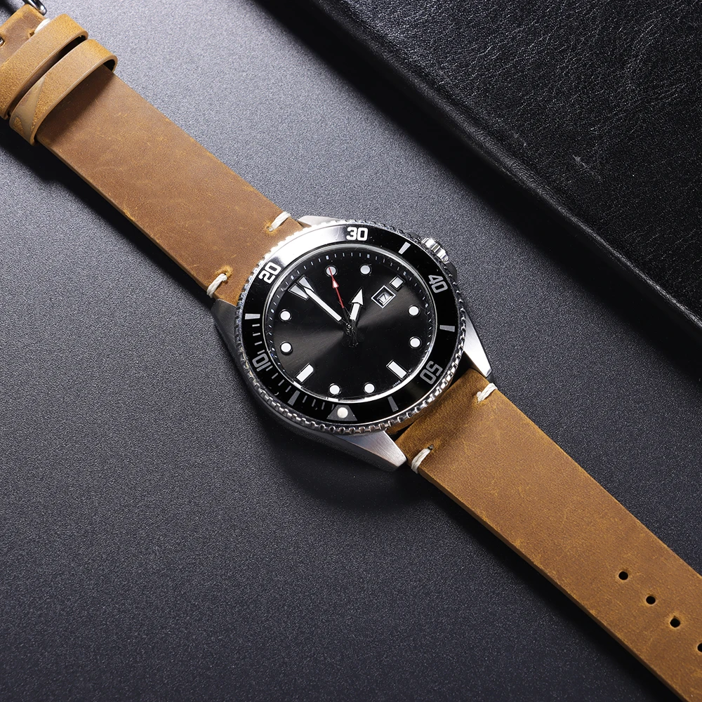 18mm 20mm 21mm 22mm Öl-Wachs-Leder-Uhrenarmband Braun Weiches Vintage-Armband für Herren Handgefertigtes Genähtes Rindslederband für Omega-Uhren – Detail 17