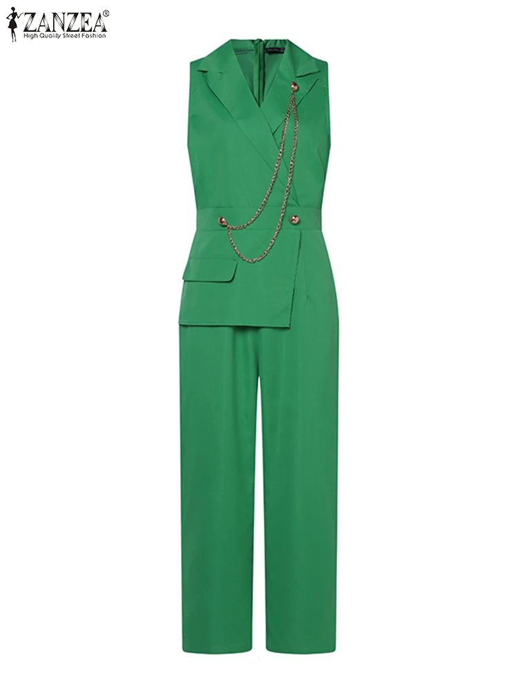 ZANZEA 2023 Women Fashion Long Straight Pant Trousers Outfits Sleeveless Jumpsuit Summer Elegant Casual Tank Playsuit Overalls