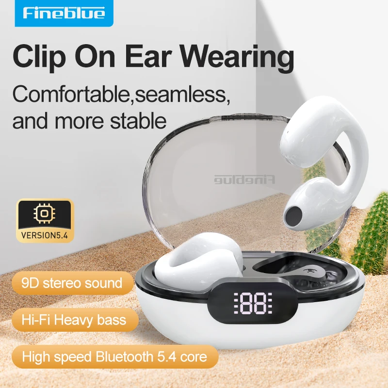 Fineblue F350 Pro Wireless earphone Bluetooth 5.4 Ear clip Headset digital charging compartment TWS Sport Headphone