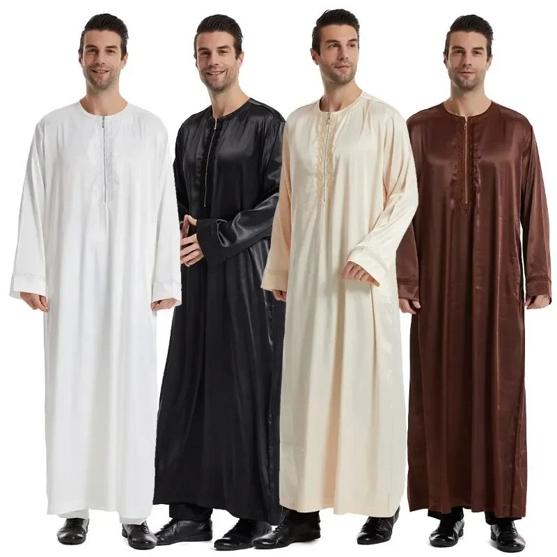 Eid Muslimische Männer Jubba Thobe Herren Reißverschluss Langes Kleid Islamische Ramadan Lange Robe Saudi Musulman Tragen Abaya Kaftan Dubai Arabischen Kleid