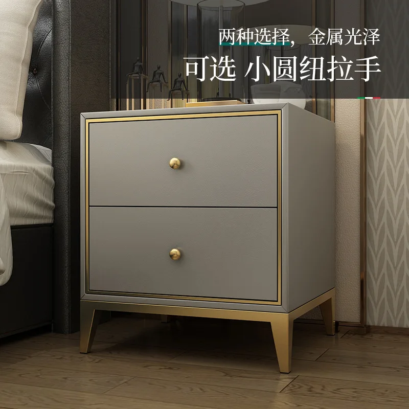 Italian light luxury post-modern bedside table All solid wood Nordic simple bedside cabinet Titanium-plated stainless steel stor