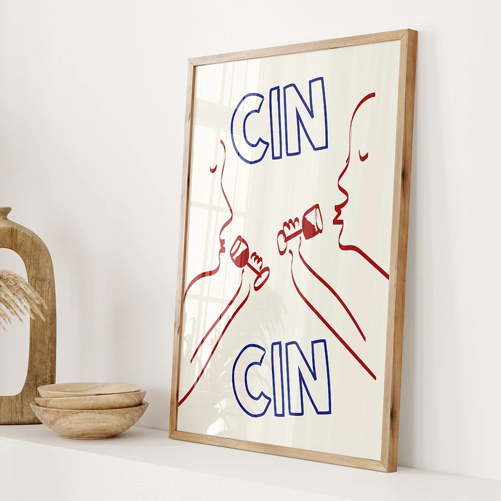 Trendy Coffee Cheers Print Posters Retro Wine Poster Pasta Night Food Print Painting Bar Cart Art Decor Maximalist Room Decor