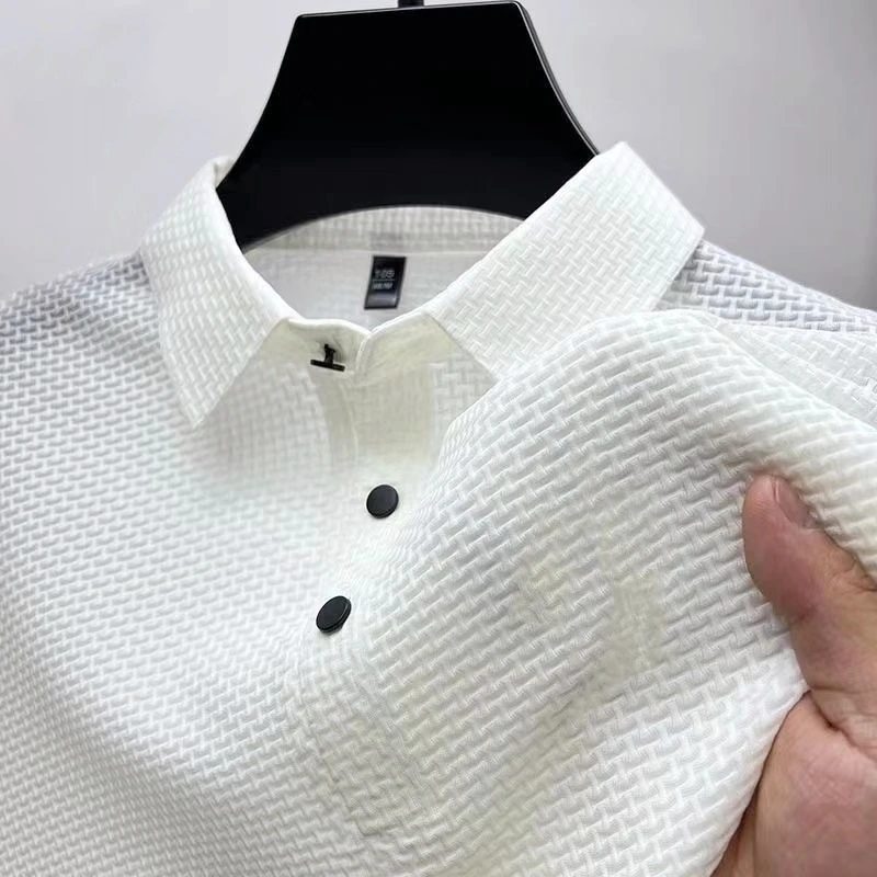 Polo a maniche corte in seta di ghiaccio di alta qualità da uomo estiva, nuova maglietta traspirante casual di lusso e alla moda