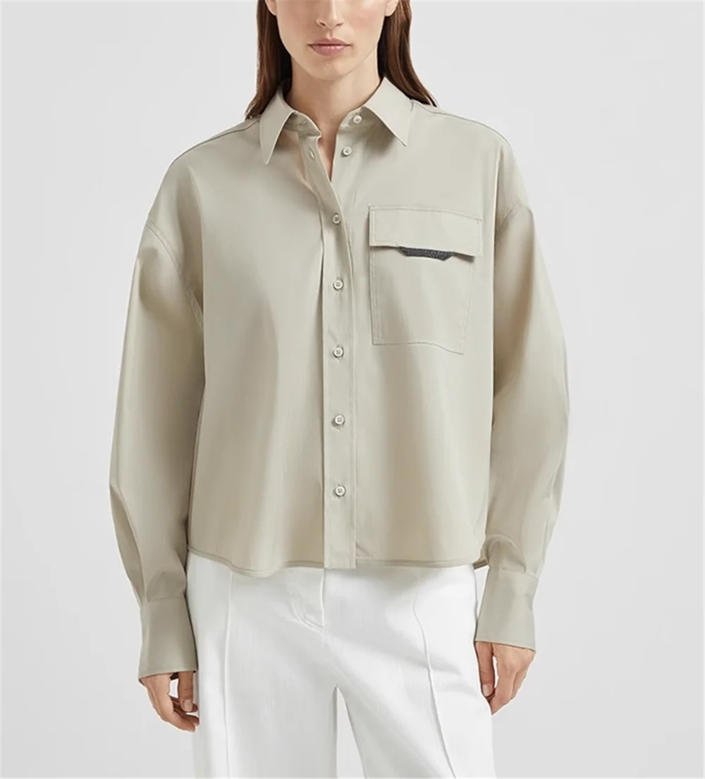 

Women's Early Autumn New Fashion Simple Lapel Long-Sleeved Casual Shirt