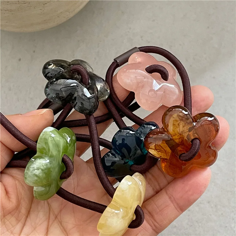 Texture ink texture acrylic flower hair ring fashion beaded hair rope ponytail hair band new style Headwear