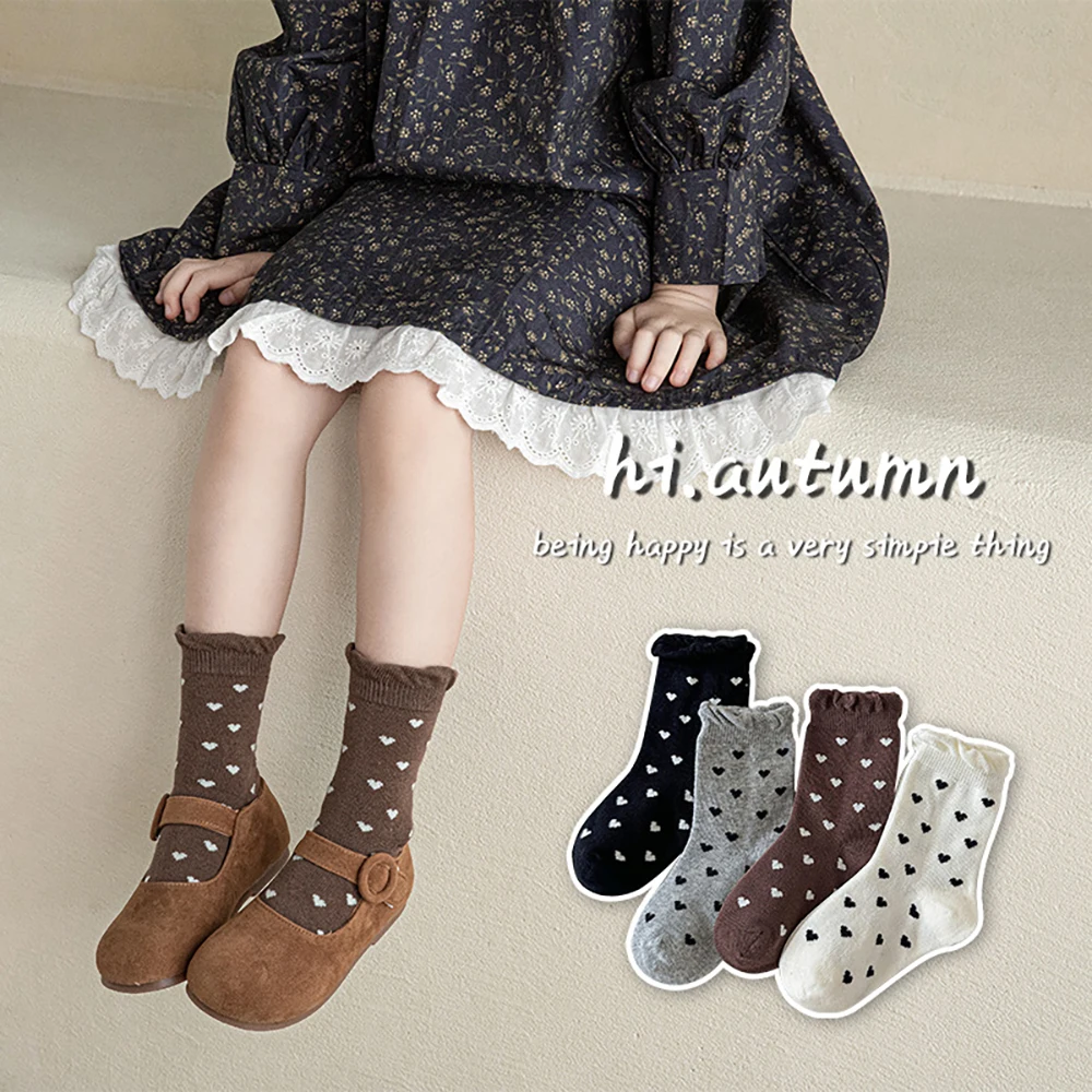 4 Pairs a Lot MILANCEL Children's Socks Sweet Love Child Socks Autumn Girls Knee-high Socks Korean Version Kids Socks