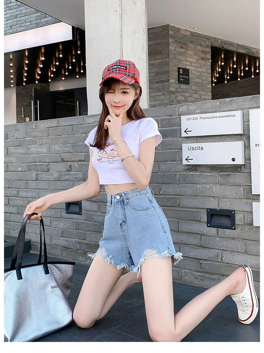 Trendige Dehnbare Jeans-Shorts für Damen, Hochgeschnittene Zerrissene Denim-Shorts mit Ausgefranstem Saum, Vielseitige Kurze Hosen für den Sommer – Detail 17