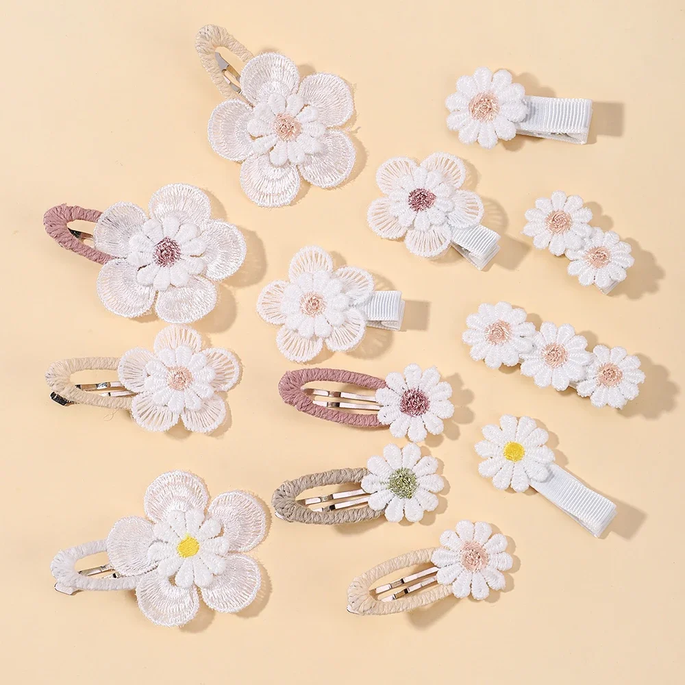 1/2/5pcs Ins Daisy Flower Hair Clips Baby Girl Hairpins for Kids Lace White Barette Princess Hooks Infant Accessories Korean