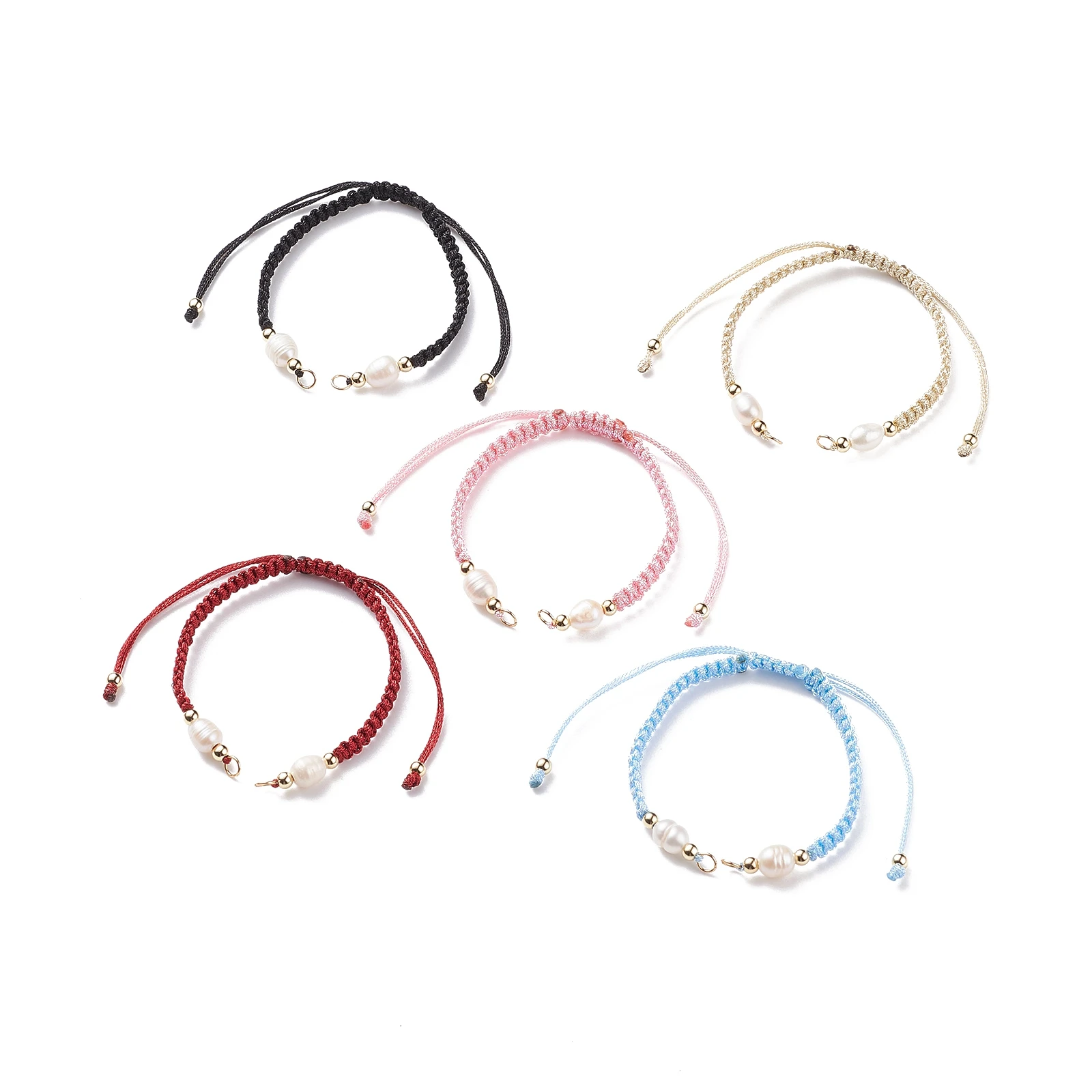 15Pcs Polyester Braided Pearl Bracelet with Jump Rings for Adjustable Connector Charms Links Bracelet Making Accessories