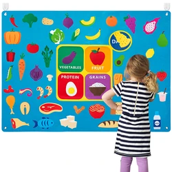 53Pcs DIY Food Classification Felt Storyboard Cartoon Vegetable Fruits Protein Grains Theme Classroom Puzzle Interactive Games
