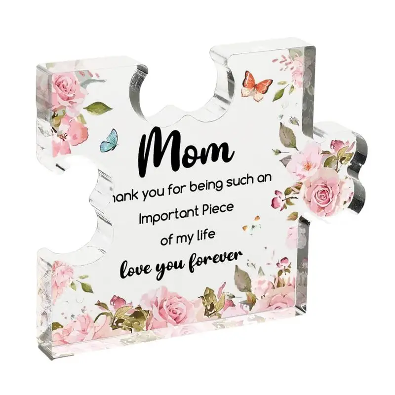 Mother's Day Gifts Flower Letter Patterns Unique Engraved Acrylic Block Puzzle Piece Small Delicate Mom Presents Heartwarming