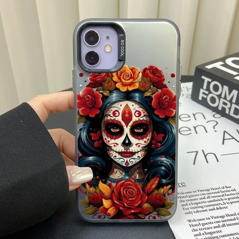 

Premium Korean Phone Cover for iPhone 17 Air 16 Pro Max 15 14 13 Plus 12 11 Camera Protection Case for Male Female Flower Skull