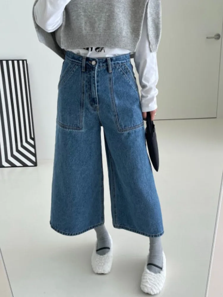 

Прямые джинсы с высокой талией, женские осенние винтажные шикарные широкие брюки с большими штанинами, универсальные утягивающие длинные брюки