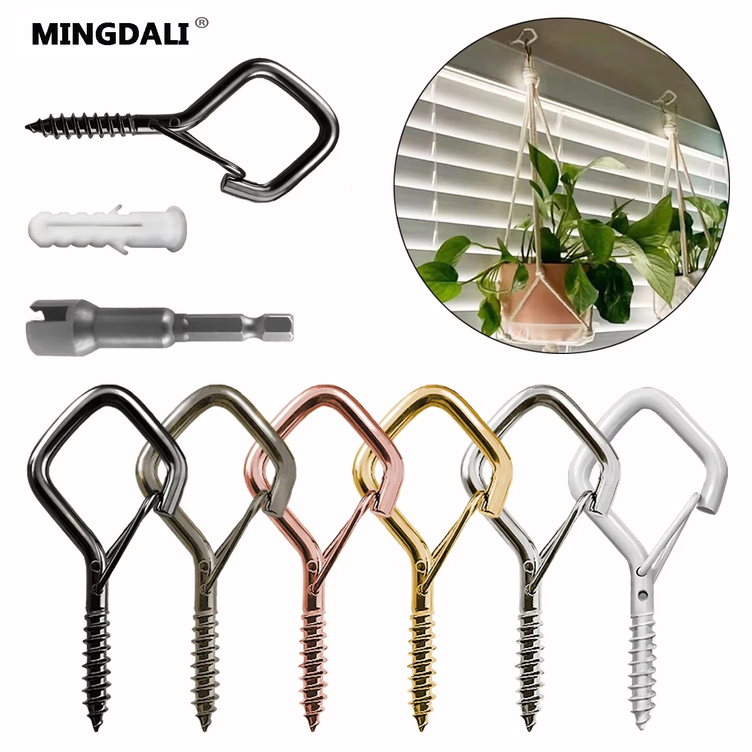 Mingdali- Square Snap Safety Hooks Multiple Color Hook Sturdy Anti-Drop Hanging For Fixing String Lights Hangi 5/10/30/60 pieces