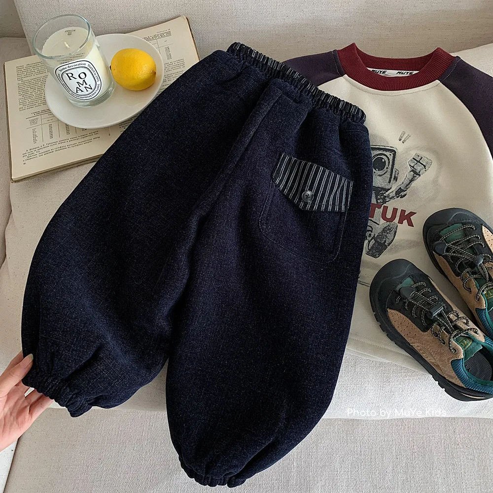 

Kids Baby Boys Pant New Winter Striped Plush Toddler Boys Jogger Pant Velet Versatile Elastic Waist Infant Boys Harem Pant