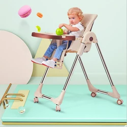 Chaise Haute pour Bébé, Meuble pour Enfants, avec 4 Roues, Ajustement et Couchage Réglables, Livraison Gratuite