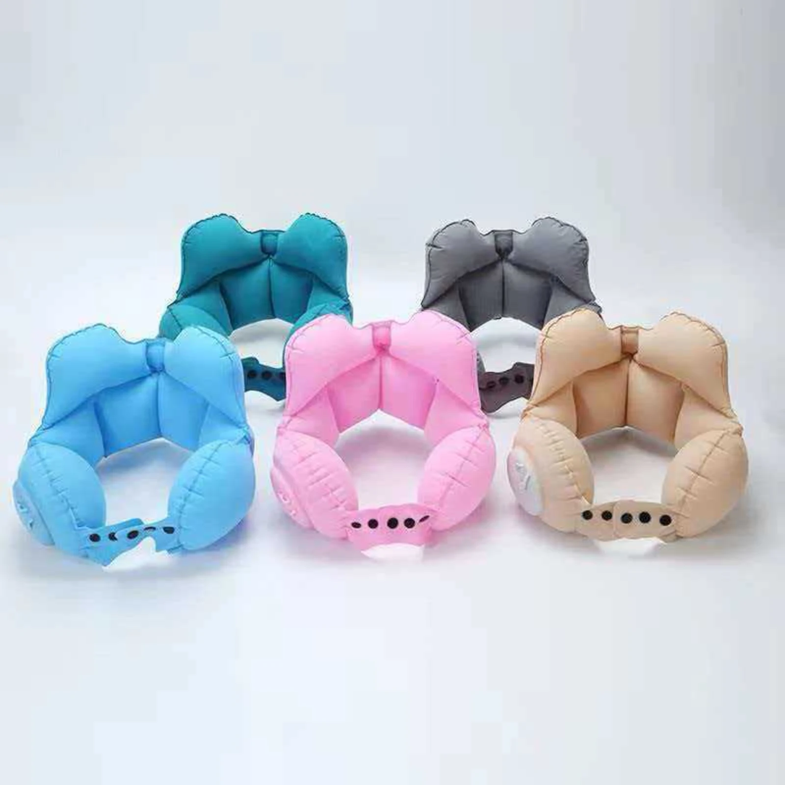 Inflatable U-Shaped Neck Pillow Soft Textile Surrounding Travel Neck Pillow Contoured Compact for Flights