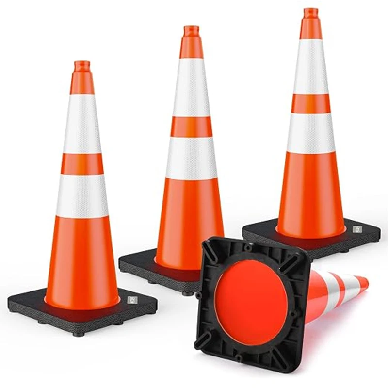 4 cônes réfléchissants en PVC, seau à glace résistant à la pression, isolation pour travaux de construction routière, cône d'isolation municipal pour routes.