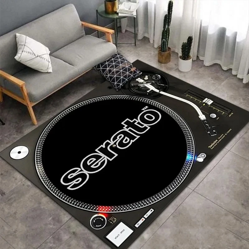 Retro Phonograph Print Carpet for Hip Hop Music Studio Bar Club Hall Floor Mat Home Living Room Large Decor Rug Non-Slip Doormat