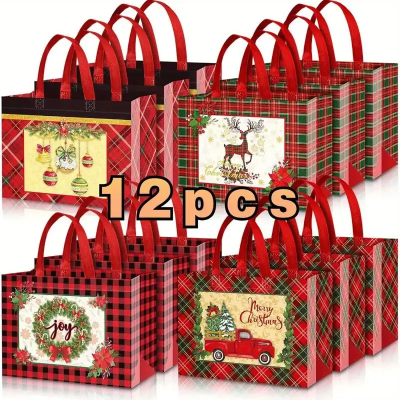 12PCS Christmas Gift Packaging Bag Santa Claus Snowman Elk Gift Bag Non-Woven Christmas Packaging Christmas Decoration Navidad