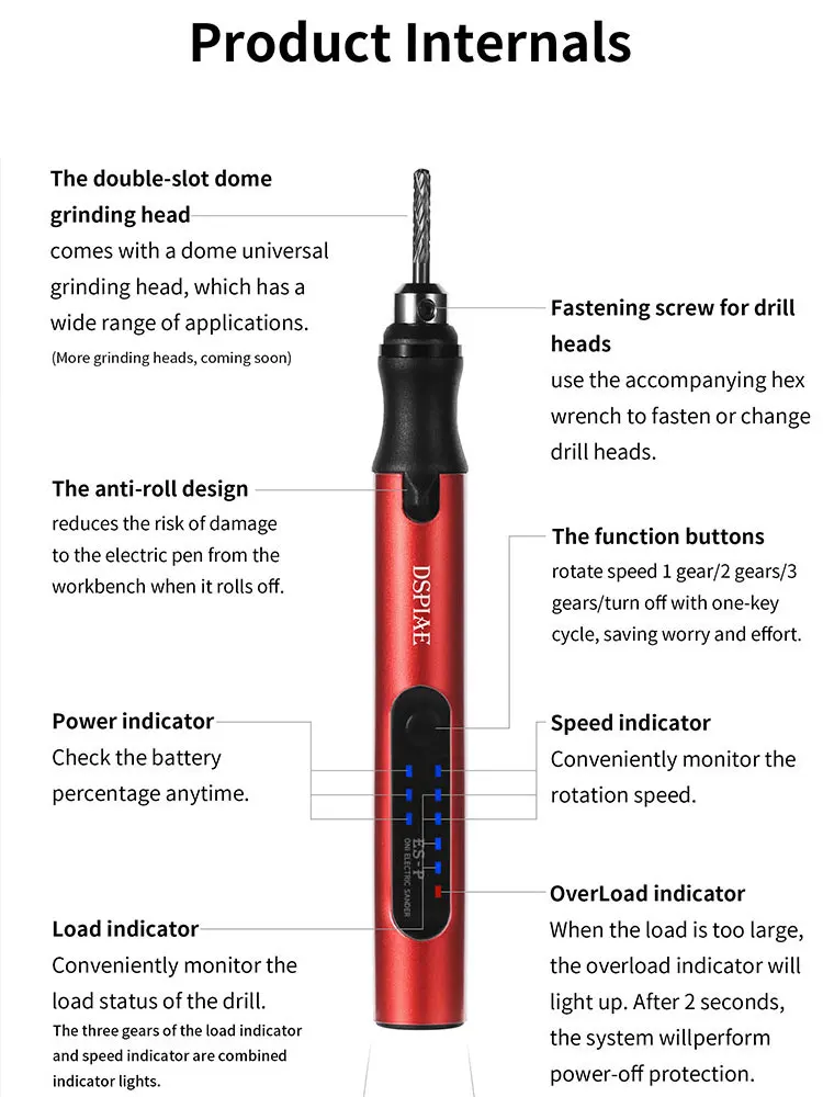 DSPIAE model assembling tool ES-P mini portable electric three-speed variable speed grinding rod grinder