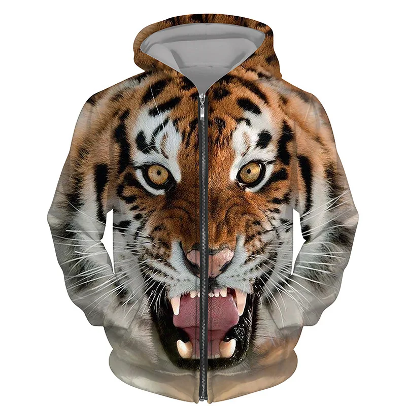 Hoodies Animals Tigers  3d Printed Zipper Sweatshirts Men Women Hooded Oversized Hoodie Kids Zip Up Sweatshirts Tracksuits Coat