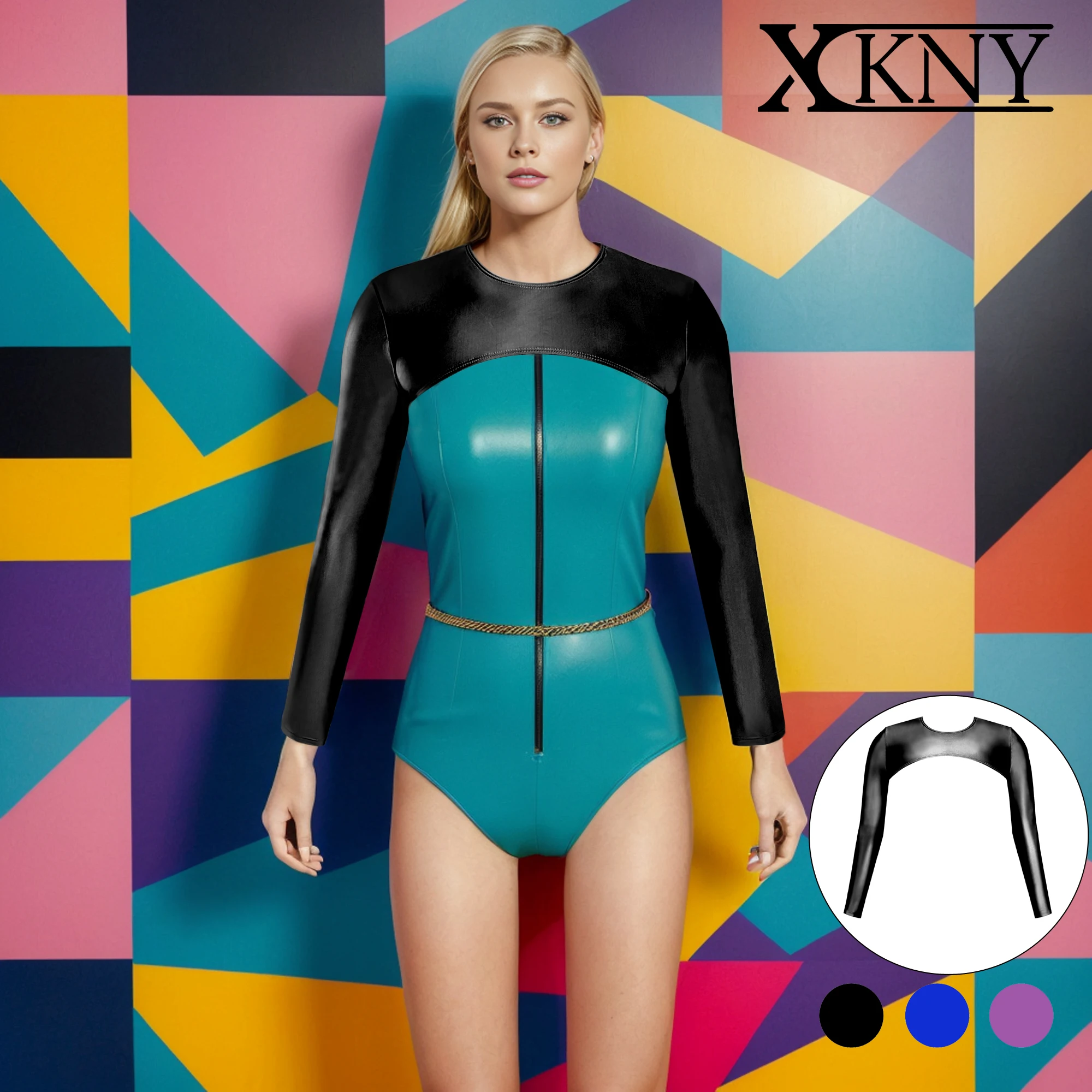 

XCKNY Silky smooth long sleeve tights sexy glossy decoration long sleeved sexy mix and match backless Yoga casual swimsuit