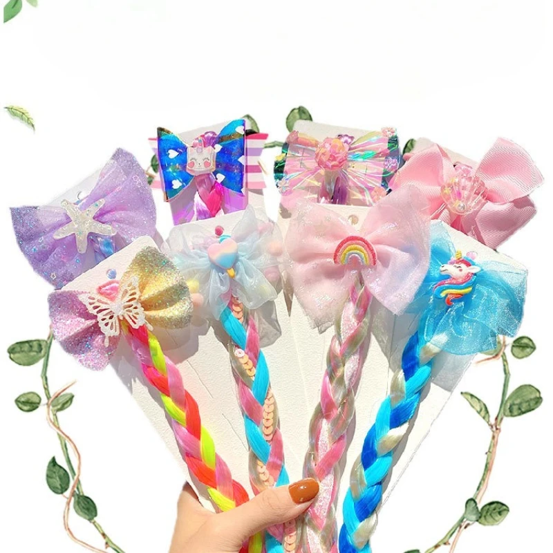 

Бабочка с бантом, косы принцессы, единороги, шиньоны, плетеные парики для косплея, набор для наряда для маленьких девочек, вечерние, свадьба, день рождения