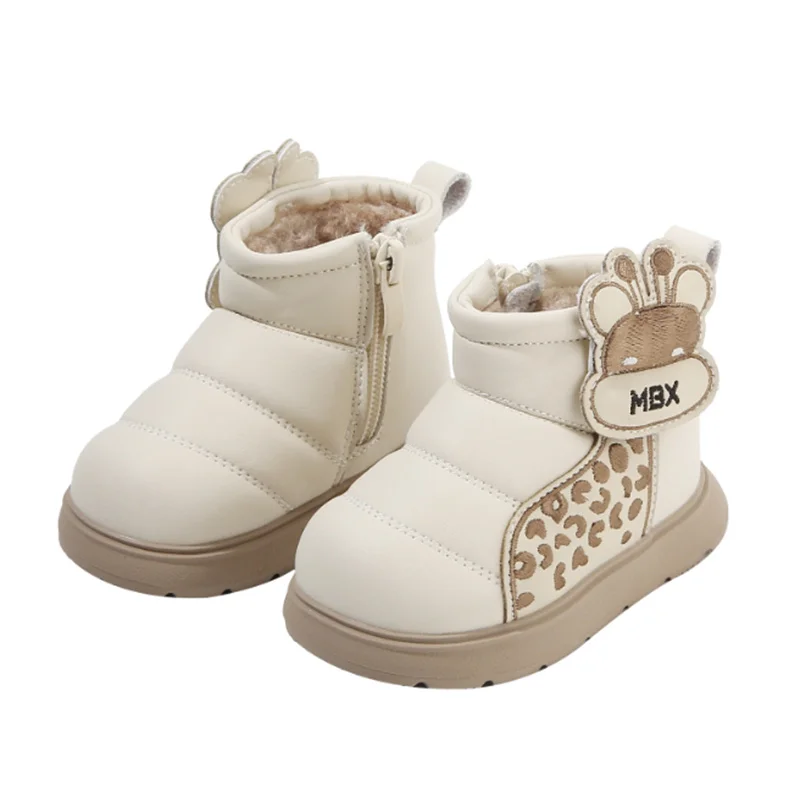 

Зимняя детская обувь, кожаная теплая плюшевая детская обувь с милым жирафом, непромокаемая модная хлопковая обувь для маленьких девочек и мальчиков, европейские размеры 16-26