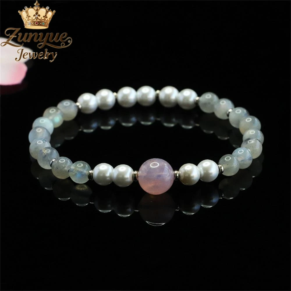 

Natural Gray Moonstone And Purple Pink Crystal Bracelet Luxury Quality Fashion Fine Jewelry Exquisite Elegant Popular Charms