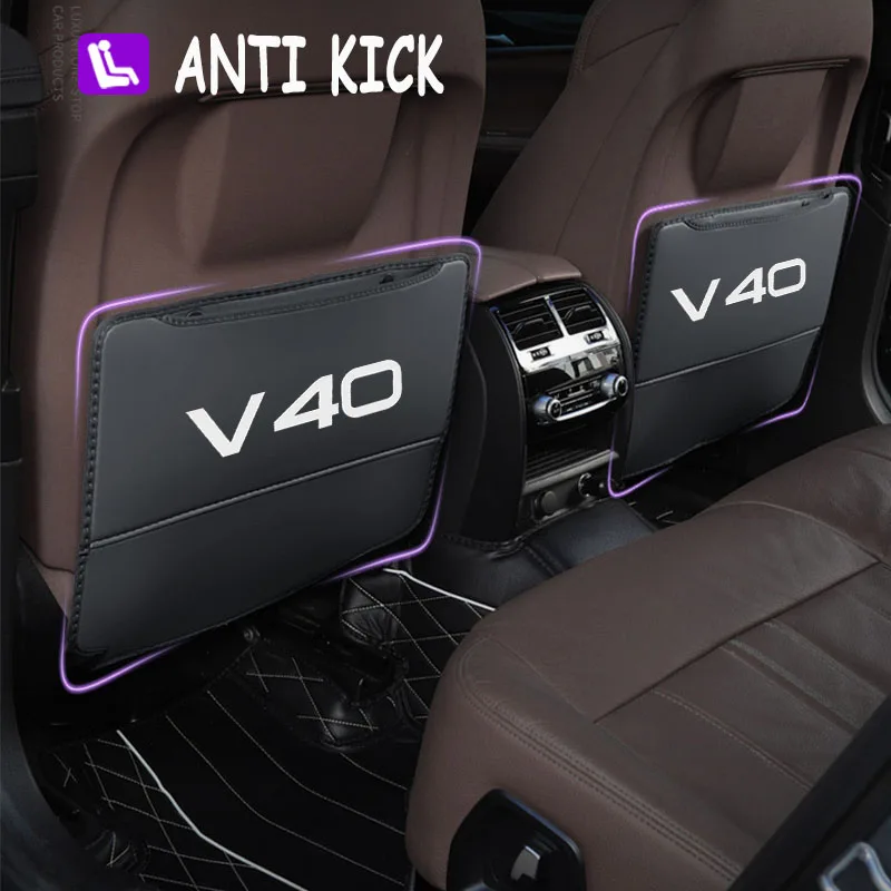 

Anti Kick Pad 2Pcs Leather Car Seat Back Backrest Anti Dirt and Anti Stepping Pad Protective Cover Storage Bag for Volvo V40
