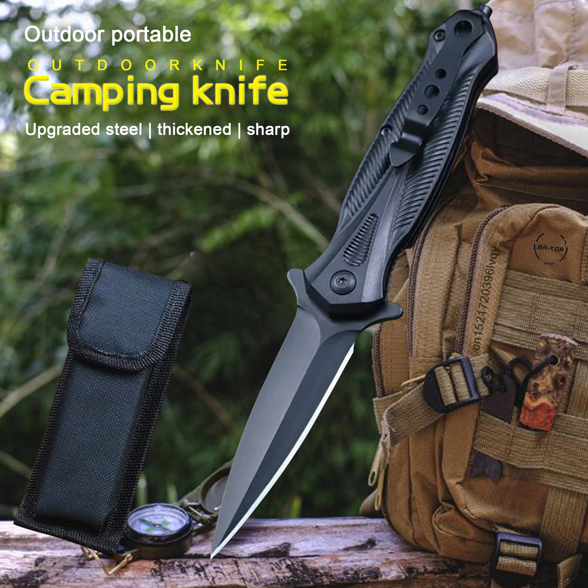 Multi-purpose outdoor straight Blade portable high hardness 9CR18 steel folding outdoor camping self-defense knife