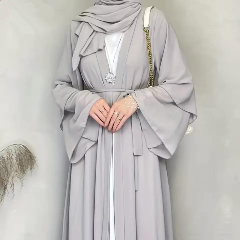 

Ид шифоновое кимоно открытая Абая Дубай Турция кафтан мусульманское платье Рамадан женский арабский халат кафтан исламская одежда Kebaya Marocain