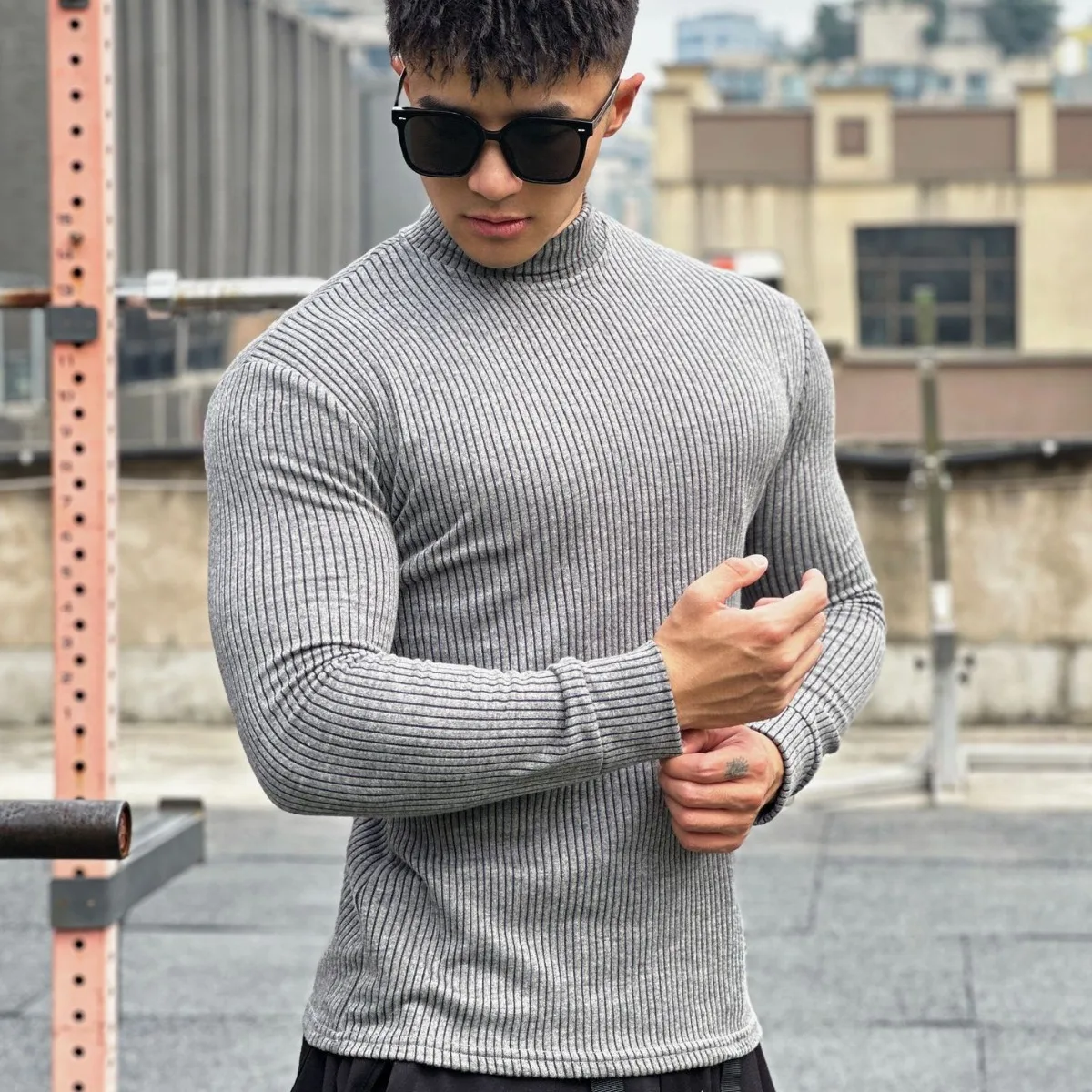 Muscle Fitness Short Sleeve Basketball Training Sport Zipper Long Sleeve Skinny Stripe Bottom hoodie men clothing