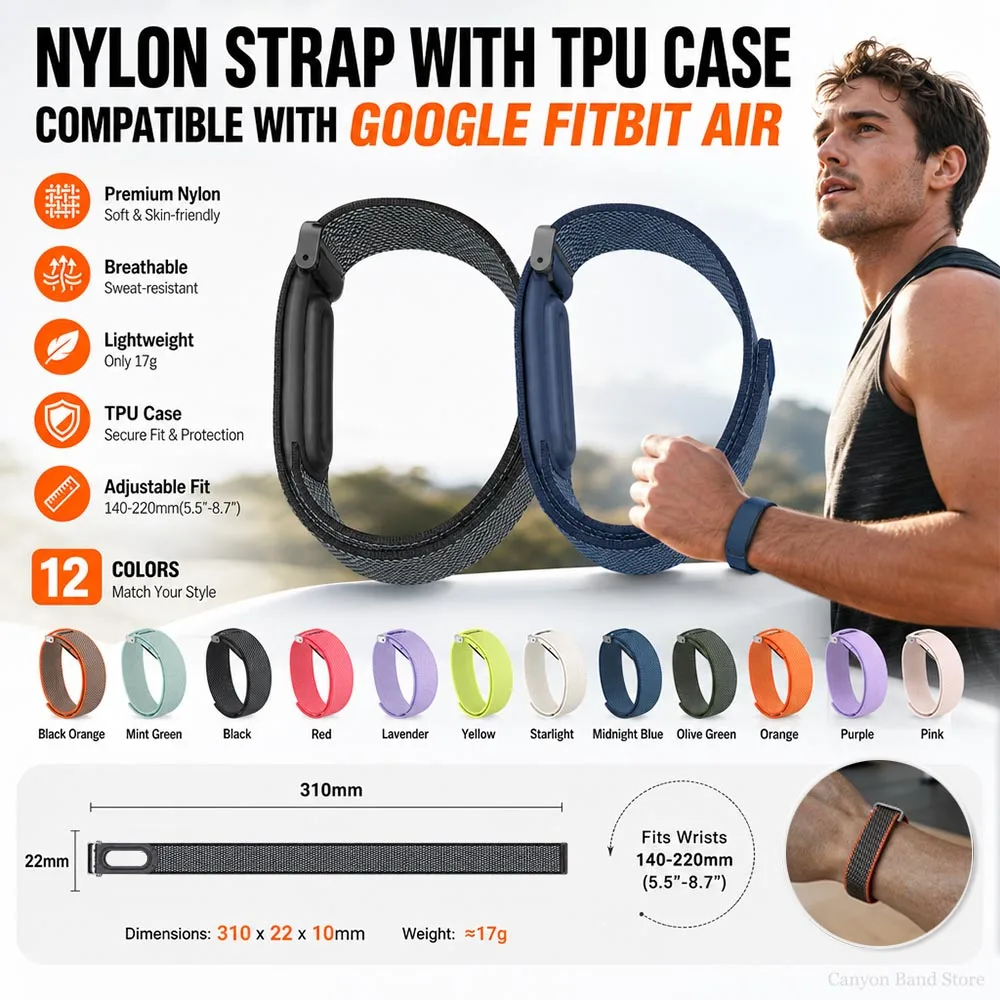 Nylon Strap+TPU Case for Google Fitbit Air Bands Fitness Tracker Sports Replacement Wristband for Google Fitbit Air Accessories