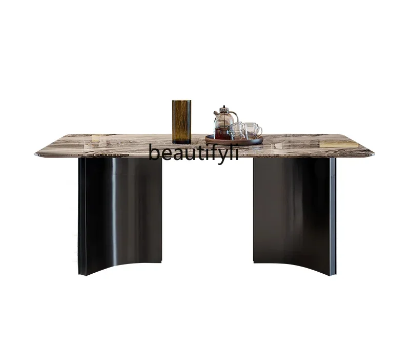 

Mild Luxury Marble Dining Table Modern Simple Rectangular Home Chair Combination Small Apartment Stainless Steel Dining Table