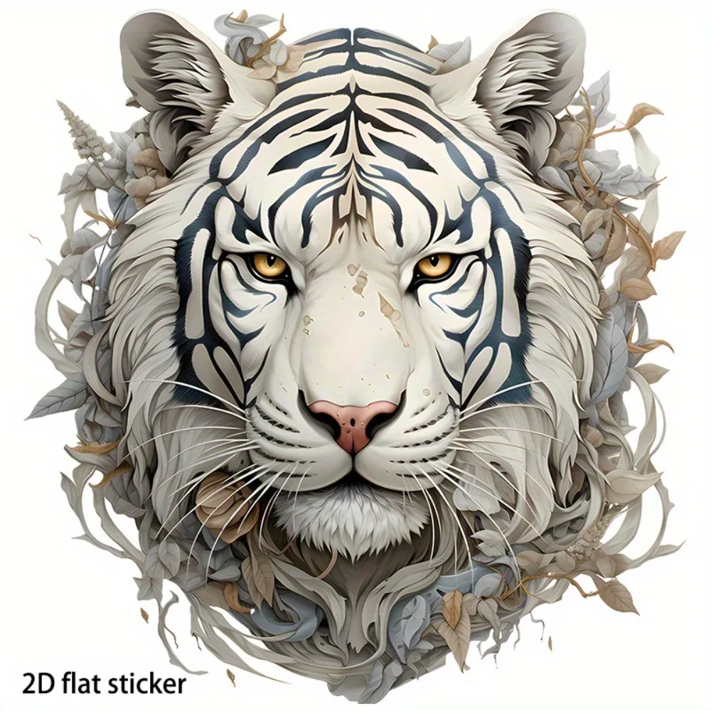 

Flat Sticker Featuring White Tiger Design Ideal for Decorating Cars Laptops Phones Windows Walls And Glass Cups.