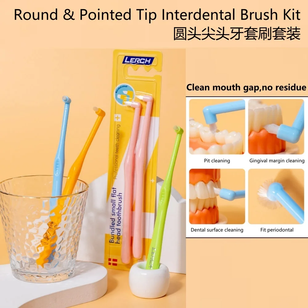 1Pack Round&Pointed Tip Teeth Cleaning Toothbrush Interdental Brush Adult Oral Care Tools Deep Oral Cleaning