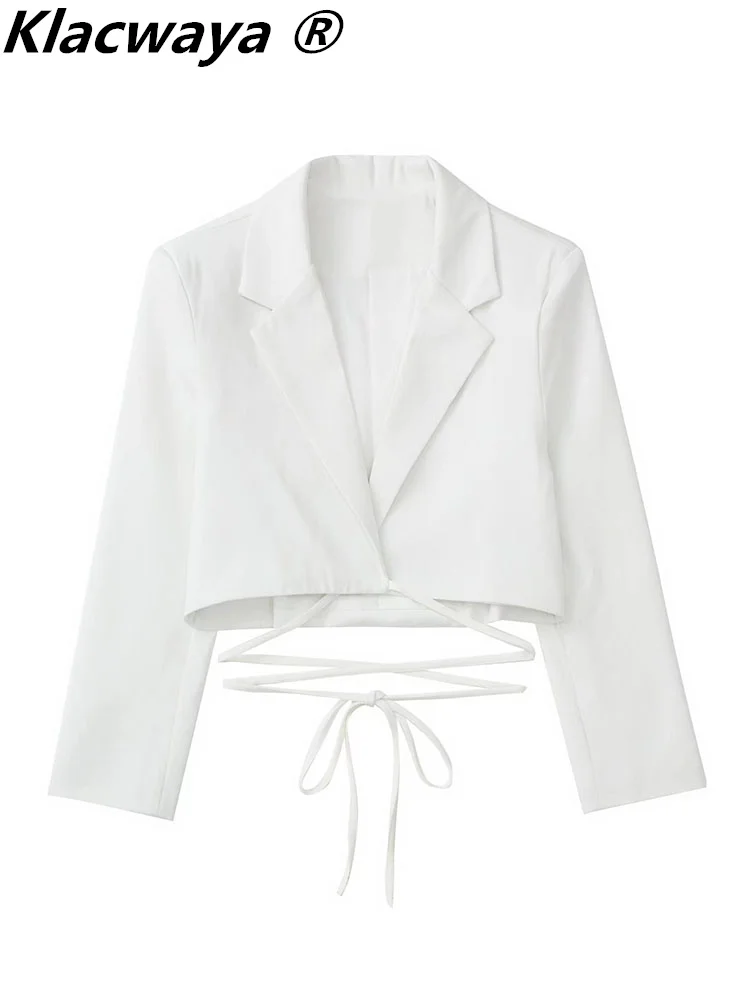 Imagem -02 - Klacwaya Moda Mulher Blazer 2023 Roupas Femininas Branco Blazers Cortado Jaqueta Casual Blazer Mulher Cabolsa Arco