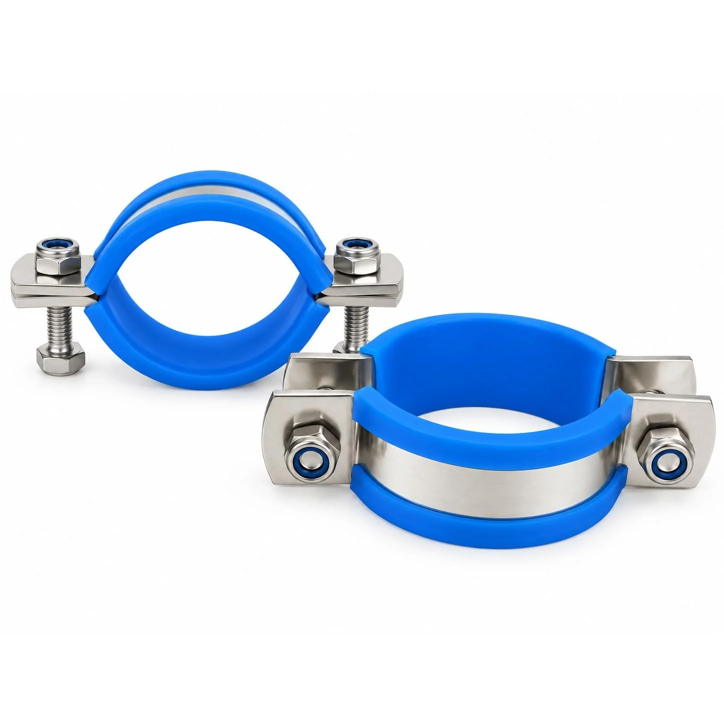 2pcs 304 Stainless Steel Pipe Clamp with Rubber Cushion 12-108mm Heavy Duty Flat Band Multipurpose Rigid Hose Clamp Tube Bracket