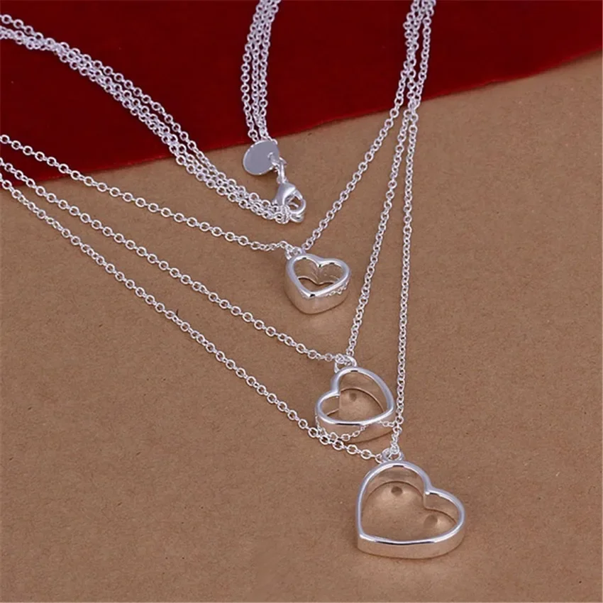 

Free Shipping Popular Fashion Elegant Charm Women Wedding Chain Hanging Heart Necklace Top Quality 925 Sterling Silver Jewelry