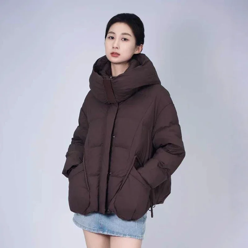 Veste d'hiver courte à capuche avec grande poche pour femme, 90% duvet de canard blanc, ample, fermeture éclair, épais et chaud, Parker, vêtements d'extérieur