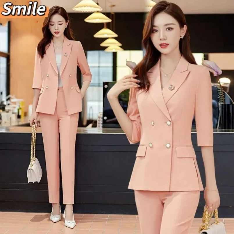 2023 Spring New Suit Slimming Set Women's Summer Medium and Long Sleeve Professional Dress Temperament Suit Set