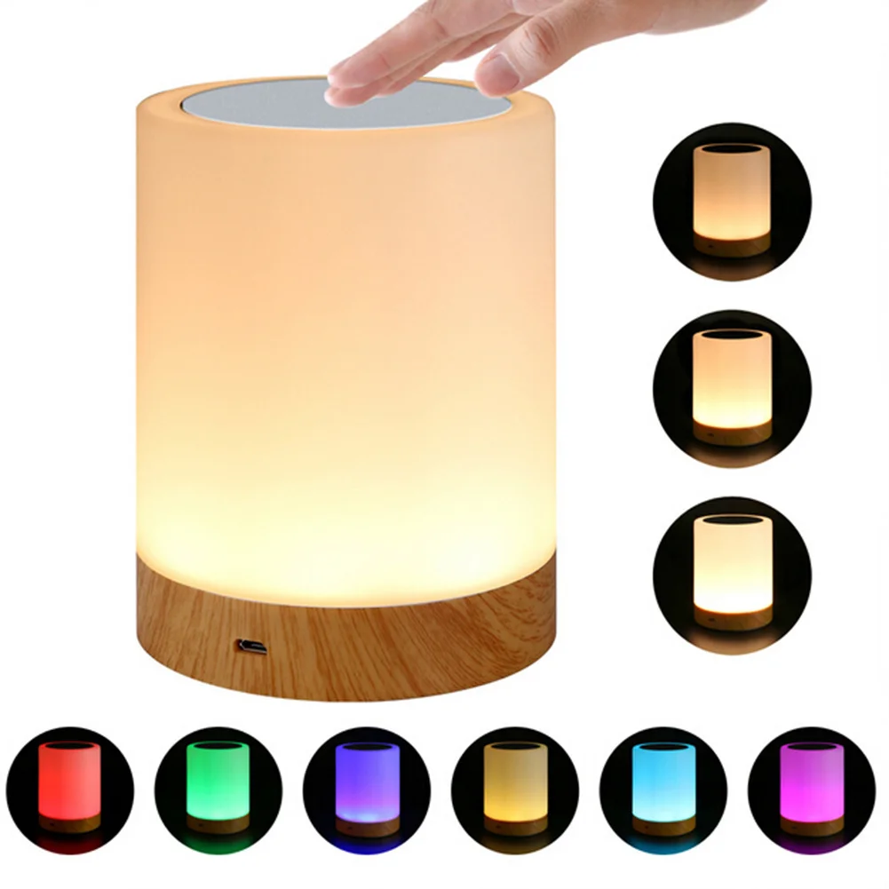 USB Rechargeable Bedside Light Dimmable Touching Control Table Lamp Warm White & RGB Night Light For Living Room Bedrooms Office