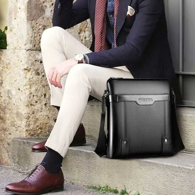 New Fashion Men Tote Bags PU Leather Famous Brand Men Messenger Bag with Clutch Male Cross Body Shoulder Business Bags for Men