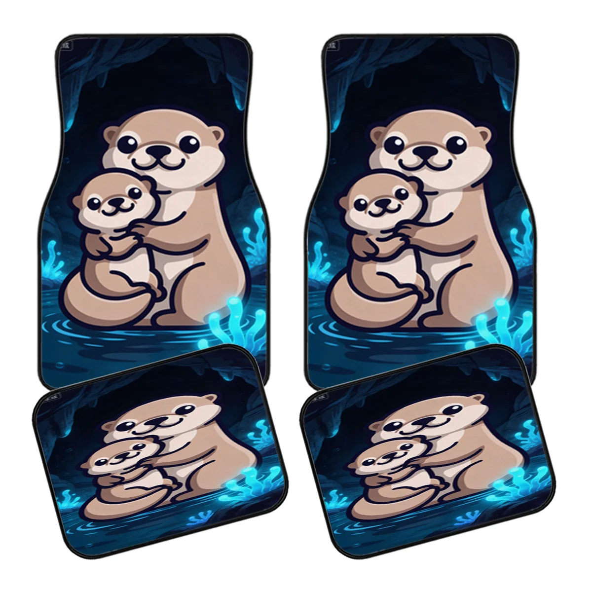 4pcs Car Floor Mat Set | Cartoon Otter Design | Universal Carpet Mats | Anti-Slip & Wear-Resistant | Fits Sedans/SUVs/Trucks | U