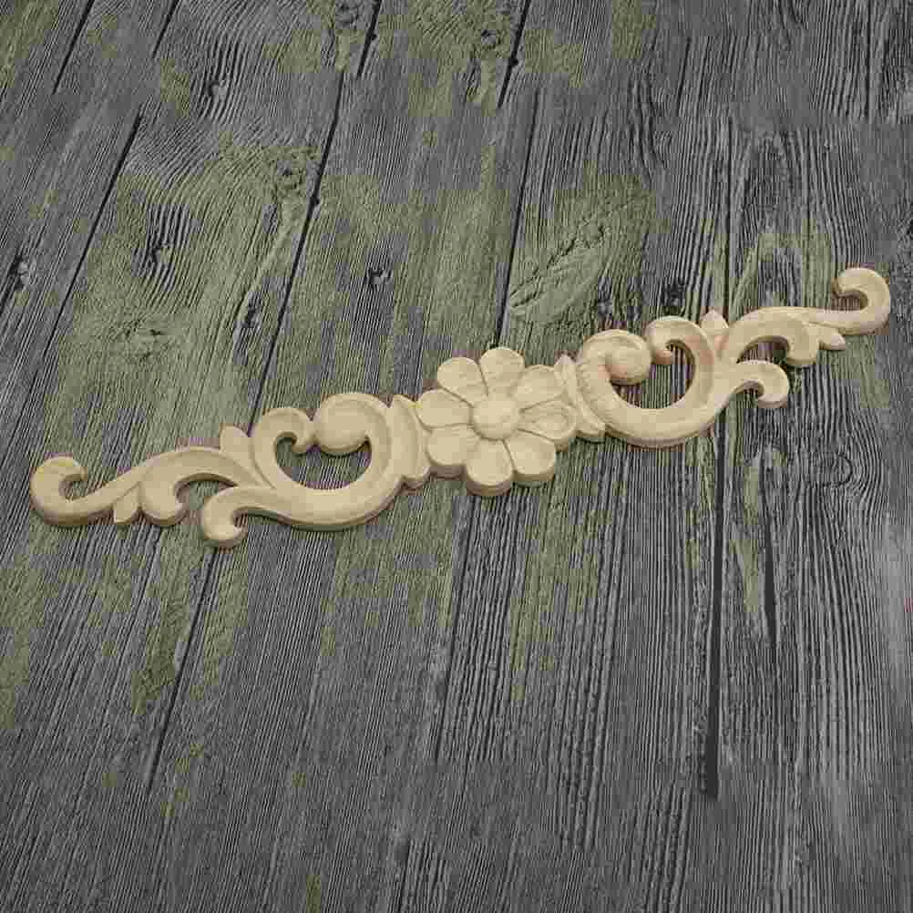 2 Pcs Wood Applique Onlay Decoration Unpainted Frames Carved Decorations Carving