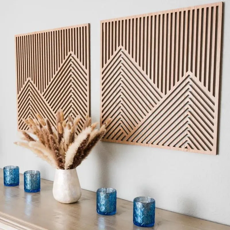 Modern Wood Panel Wall Art Abstract Forest Lines Natural Decor for Living Room Simple Gable Decoration